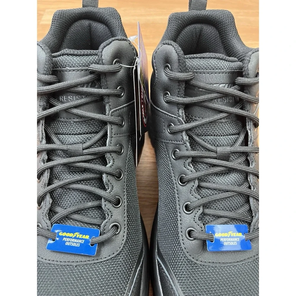 Skechers Work Boots Street Treader Scorron Men's 10.5 Black, Goodyear Soles NEW